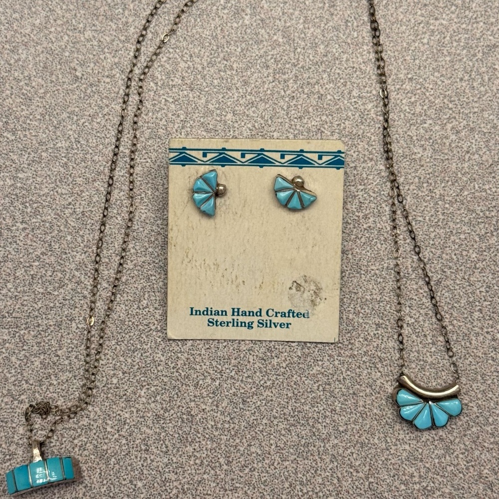 Native American handcrafted Turquoise and Silver Earrings and necklace sets